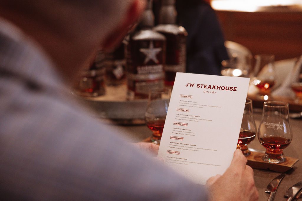 Guests indulged in a perfectly curated five-course dinner reflecting the epicurean expertise of the JW Steakhouse Dallas and Garrison Brothers’ creations.