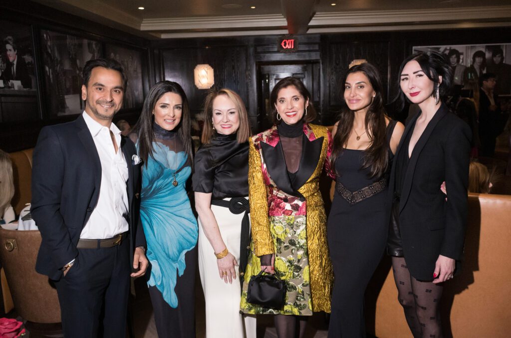  Nick & Sneha Merchant, guest, Stacey Lindseth, Hoda Sana, Carrie Brandsberg-Dahl at the Opera Gallery opening after-party at Maître D (Photo by Daniel Ortiz)