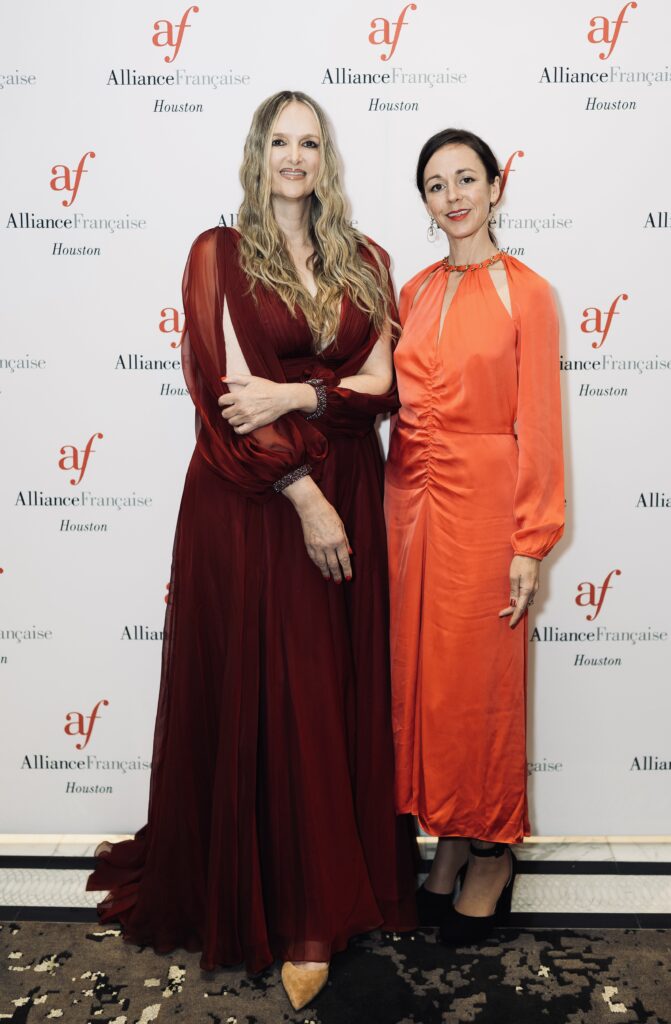 Karine Couture, Catherine Stroud at the Alliance Française de Houston’s 2026 Annual Fundraising Gala, Riviera Night  (Photo by Naranja Dulce Studios)