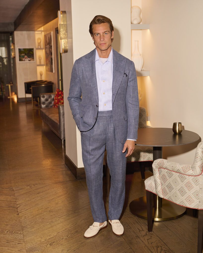 Brunello Cucinelli elevates the spring suiting with a refined collection of blue looks cut in their signature Italian fabrics. (Photographed at Park House)
