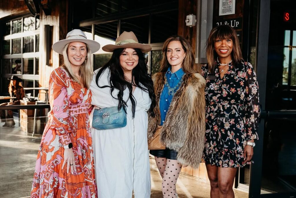 Claudine Simmons, Tina Rivera, Laura Piccione, and Vicki Johnson at Hats for Homes at Kirby Ice House. (Photo by Habitat for Humanity)