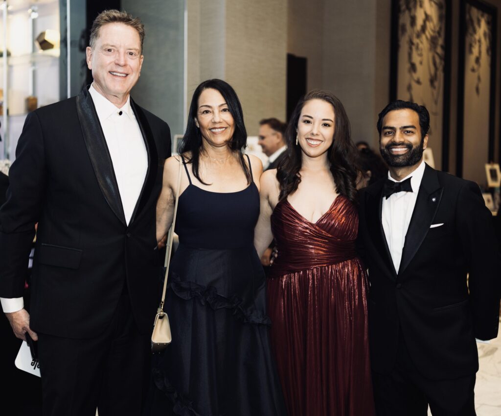 Joel Johnson, Margarita Torrente, Natalia Johnson, Khalil Pillai at the Alliance Française de Houston’s 2026 Annual Fundraising Gala, Riviera Night (Photo by Naranja Dulce Studios)