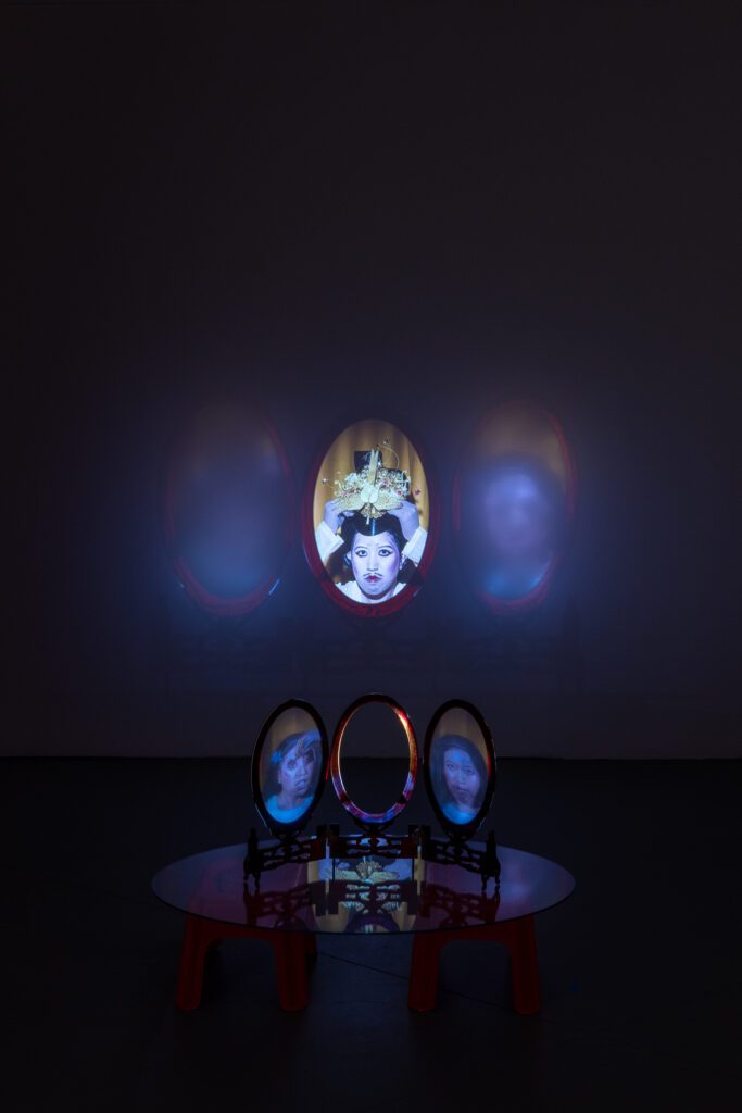 Jamie Ho’s exhibition “magic mirrors” at Art League Houston is inspired by the magic mirror, an artifact from the Han Dynasty in China that reflects an image onto a wall when struck by bright light. (Photo by Alex Barber)