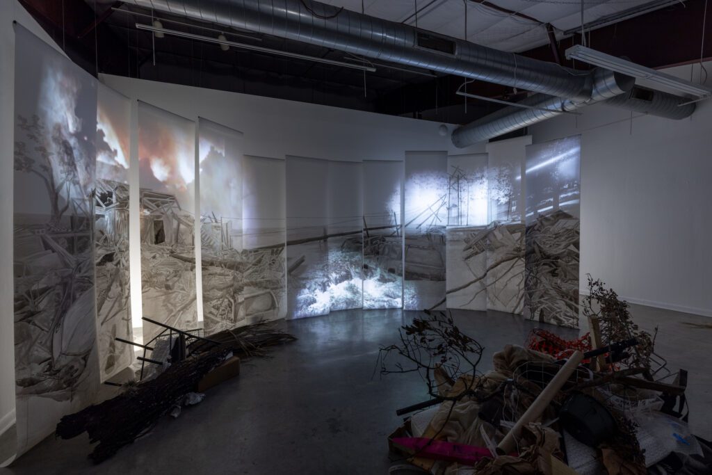 Installation view of Hammonds + West’s exhibition “The River Entered My Home” at Art League Houston. (Photo by Alex Barber)