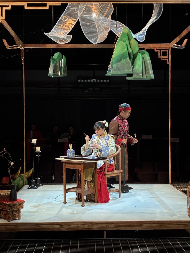 Alexandra Szeto-Joe as Afong Moy and Lloyd Wayne Taylor as Atung in Stages’ “The Chinese Lady.” (Photo by Mark Bailes)