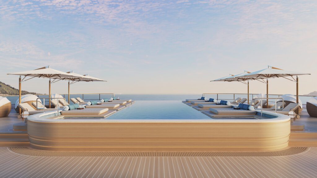 Wellness is a cornerstone, and the Aman Spa onboard unfolds over 12,817 square feet across two decks, with eight treatment suites, open-air whirlpool baths, a hammam and banya, along with a state-of-the-art Fitness Studio, Medi Spa and Beauty Lounge. 