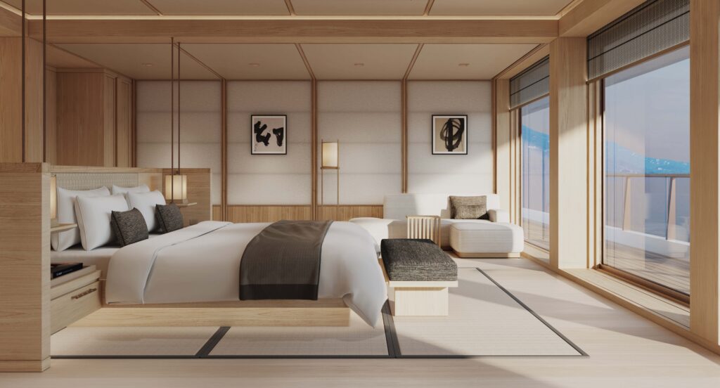 Amangati, a 600-foot, nine-deck yacht, designed to accommodate 94 guests in 47 spacious suites.