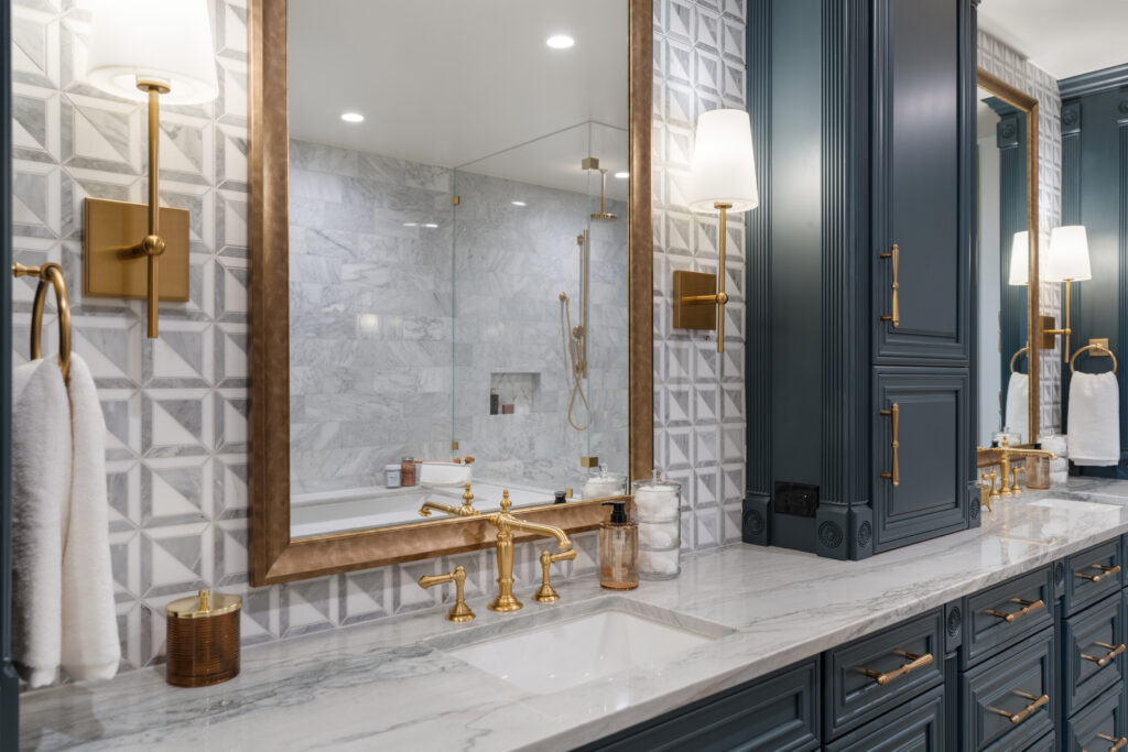 Detail of the luxe finishes in bathrooms at The Langley apartment building. (Photo by Josh Gremillion with Gremillion Media) 