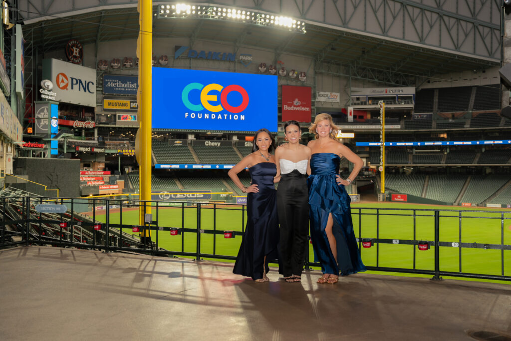Charlene Sabongh, CEO founder and president Jackie Pham, Kelly Goff at the CEO Foundation gala held at Minute Maid Park (Photo by Versa Creative)