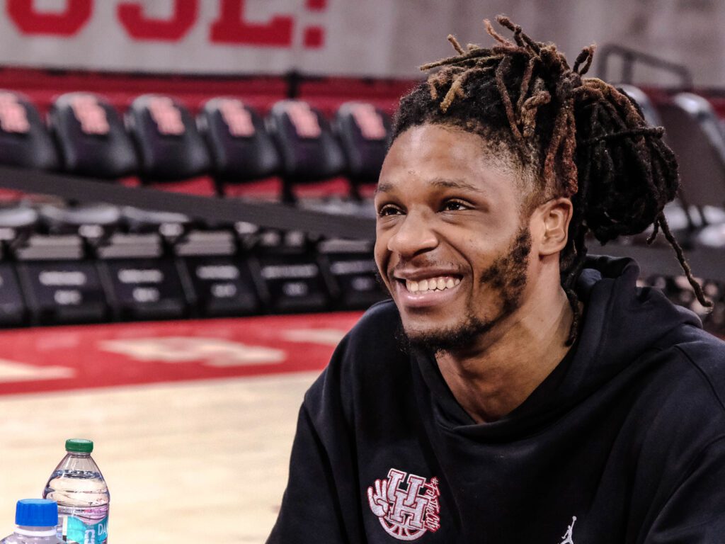 University of Houston big man JoJo Tugler loves interacting with the fans. (Photo by F. Carter Smith)