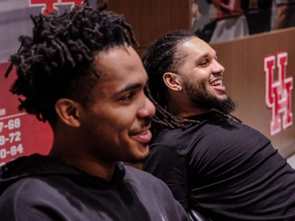 University of Houston roommates and best friends Ramon Walker Jr. and Emanuel Sharp have watched a lot of NCAA Tournament Selection Shows together at UH. (Photo by F. Carter Smith)