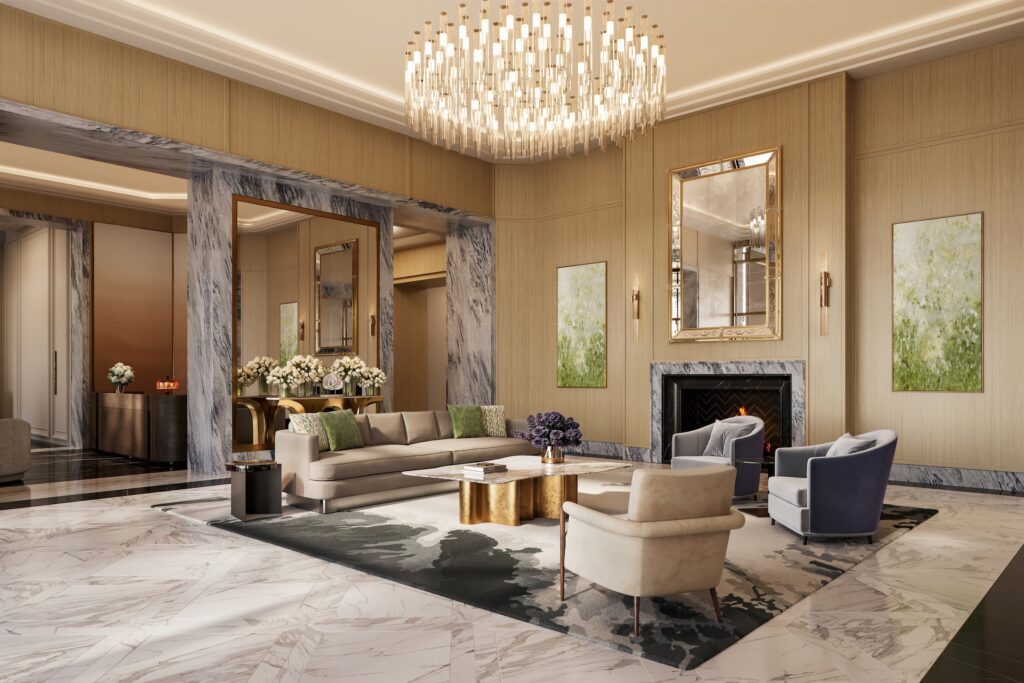 Rendering of The Ritz-Carlton Residences, Houston residential lobby