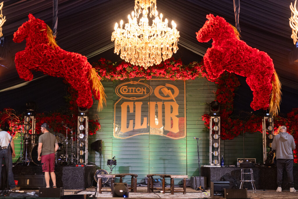 Crystal chandeliers and more than 20,000 roses decorate the Cotton Q Club at the Houston Rodeo. (Photo by Kaitlin Saragusa, Cotton Holdings)