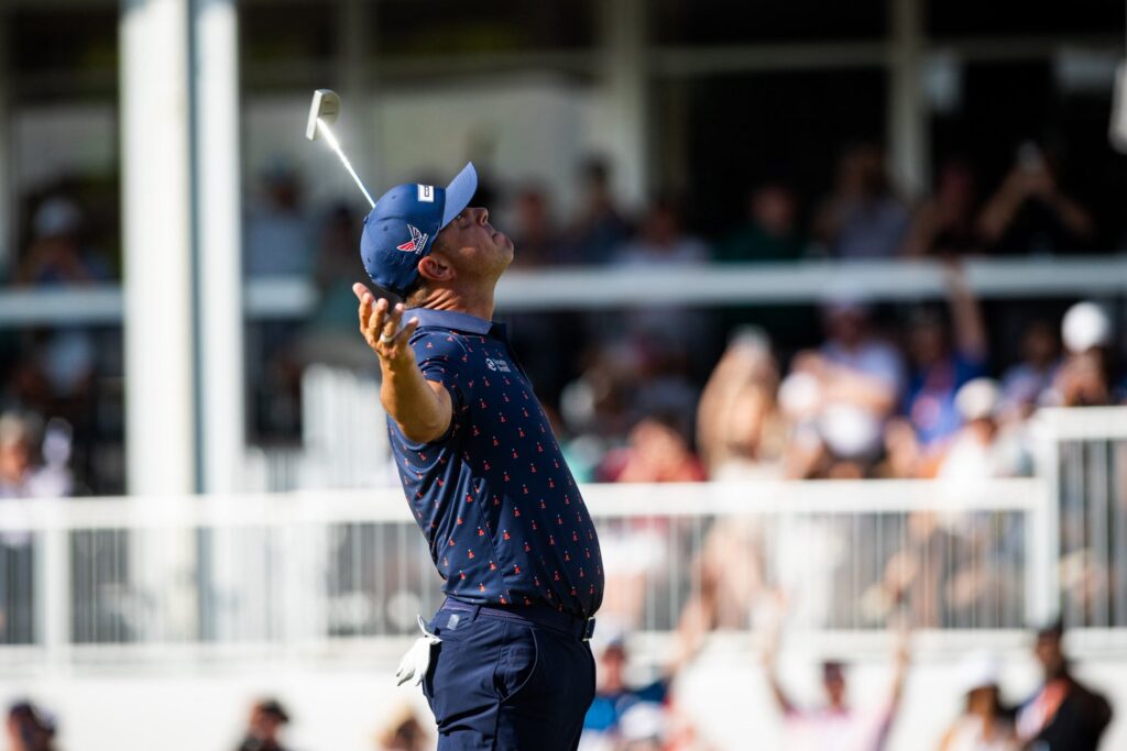 Gary Woodland threw his arms to the sky after winning the Texas Children's Houston Open. (@TCHouOpen)