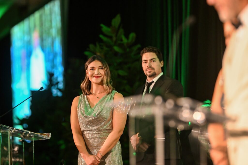 Tina and Brandon Kosh co-chaired the gala and spoke about the connections their family has made at The John Cooper School. (Photo by Armin Caratao Photography)