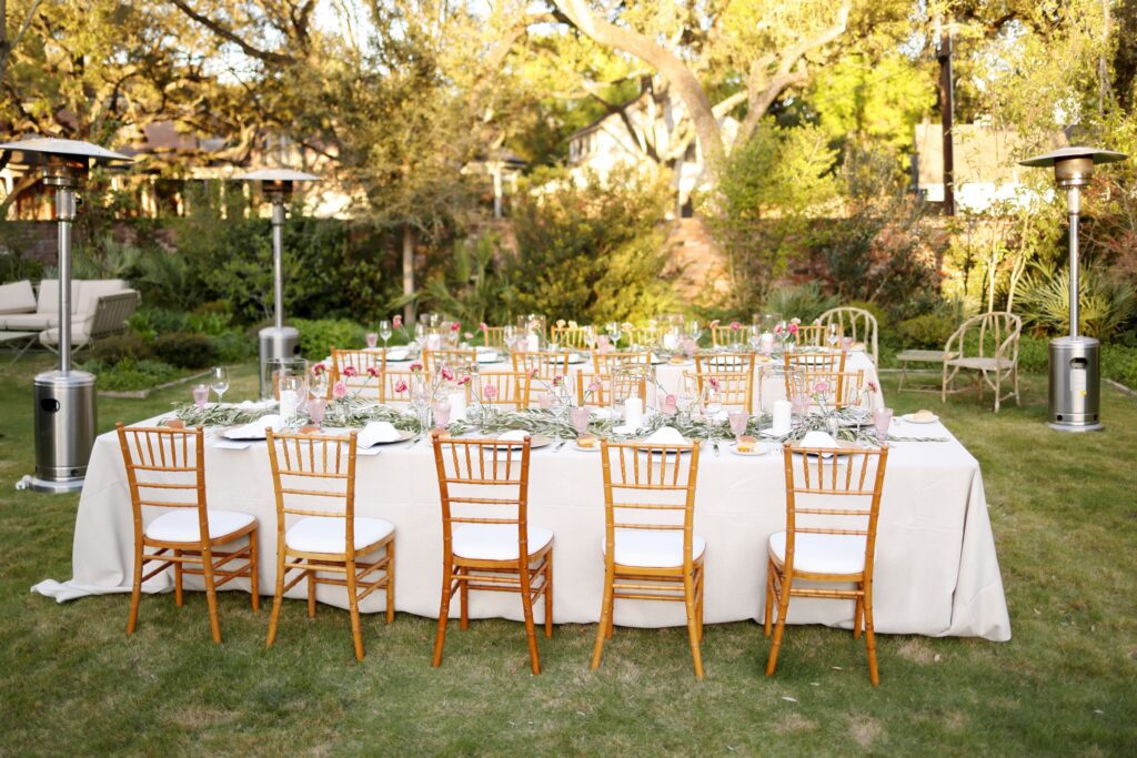 The lush garden sets the stage for the al fresco dinner in River Oaks introducing the Luisa Beccaria trunk show. (Photo by Quy Tran)