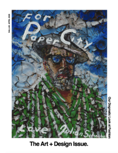PaperCity Dallas April 2026 cover by Julian Schnabel, with the artist’s “Untitled (Self-Portrait),” 2023, on view at Château La Coste, Aix-en-Provence, France, April 25 – August 15, 2026. (© Julian Schnabel Studio. Photo by Tom Powel Imaging.)