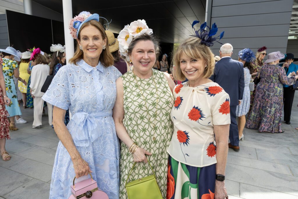 Stephanie Tsuru, Shawn Stephens, Kelley Lubanko at the Hermann Park Conservancy 'Hats in the Park' luncheon (Photo by Jenny Antill)