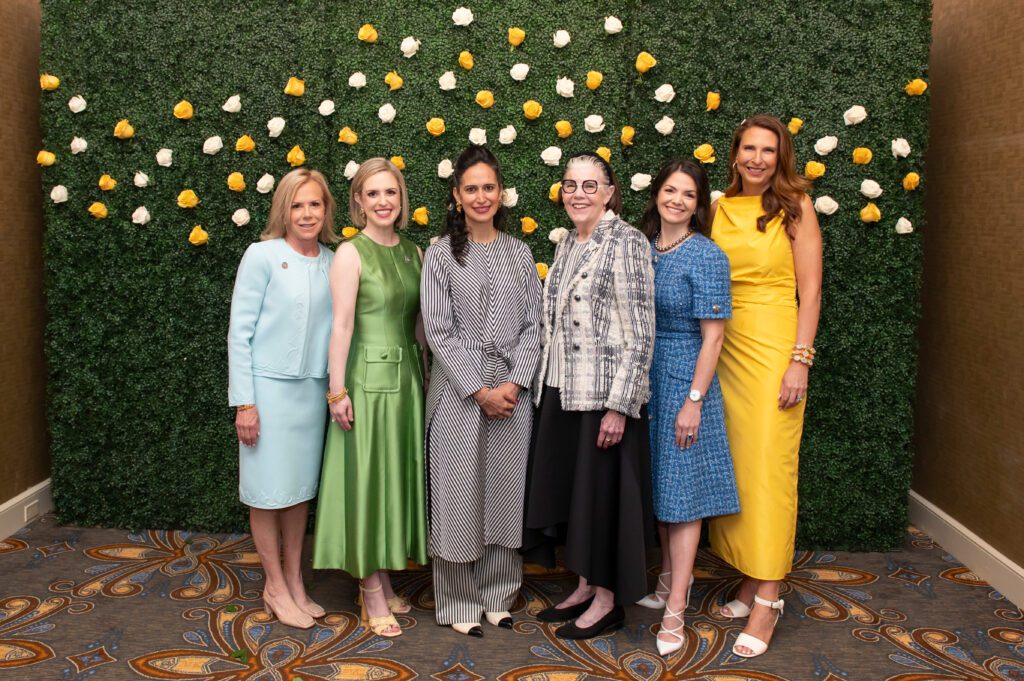 JLD Sustainer President Lori Whitlow Christensen, JLD President Dr. Lindsay Davis, Featured Speaker Priya Parker, JLD Sustainer of the Year Mary M. Jalonick, JLD Milestones Luncheon Co-Chair Krystle Craycraft, JLD Milestones Luncheon Co-Chair Diana Hamilton (Photo by Tamytha Cameron and Celeste Cass)