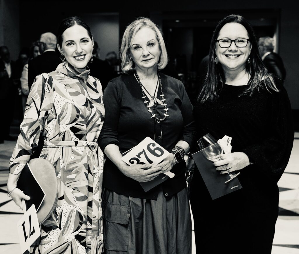 Ashlyn Davis Burns, Margaret Burns, Catherine Couturier at the 2026 FotoFest Biennial Gala and Fine Print Auction (Photo by Johnny Than)