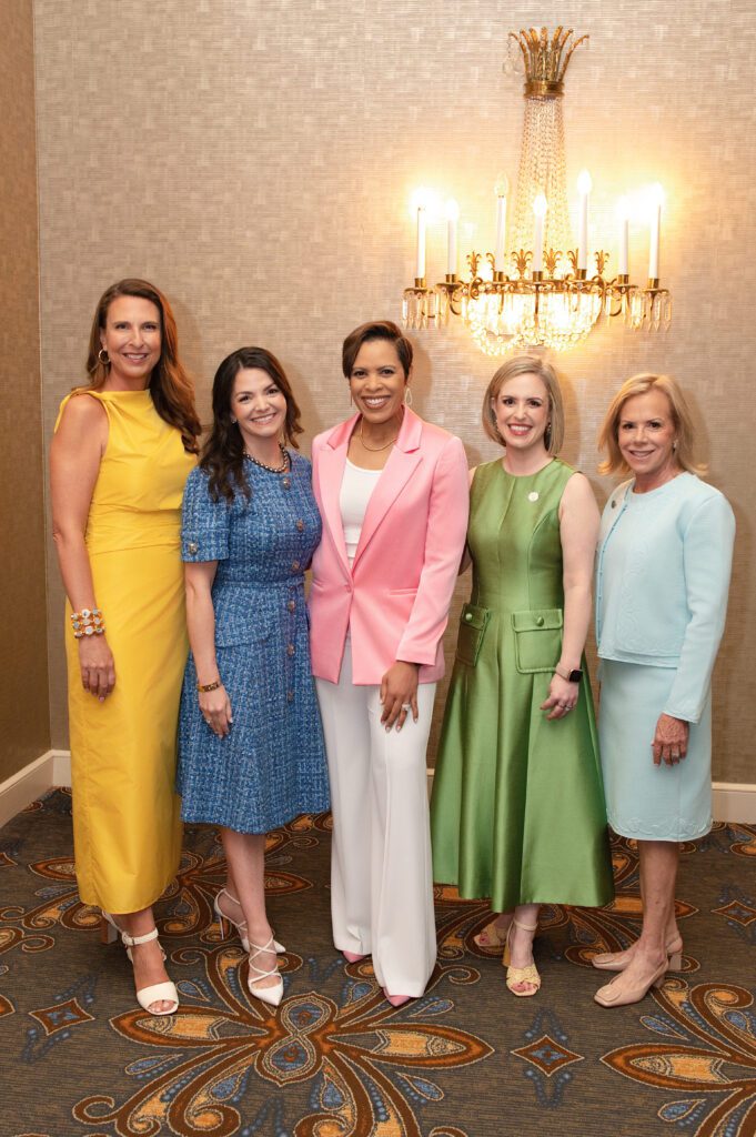 JLD Milestones Luncheon Co-Chair Diana Hamilton, JLD Milestones Luncheon Co-Chair Krystle Craycraft, Emcee Laura Harris, JLD President Dr. Lindsay Davis, JLD Sustainer President Lori Whitlow Christensen (Photo by Tamytha Cameron and Celeste Cass)