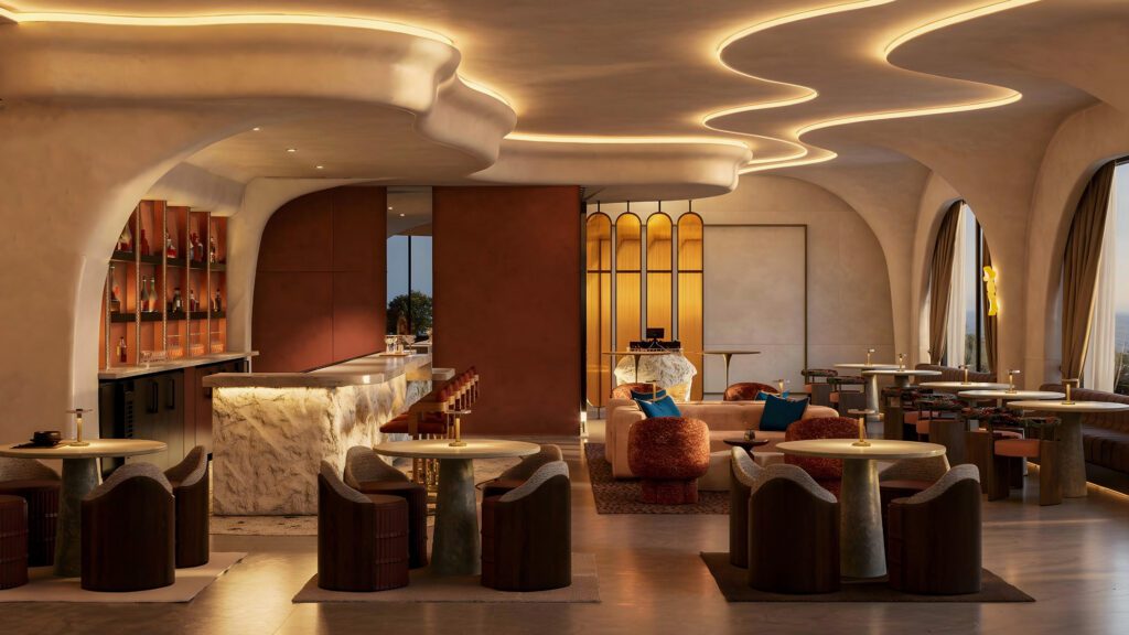 Designed by Dallas-based Studio 11, Lumis' "interiors will feature warm, layered lighting, custom furnishings, and a central bar serving as both the visual centerpiece and social anchor." (Rendering courtesy of Studio 11)