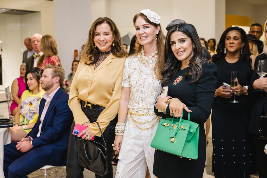 Dallas Rowden, Beth Muecke, Sneha Merchant at the PaperCity Philanthropy in Fashion Best Dressed announcement party (Photo by Johnny Than)