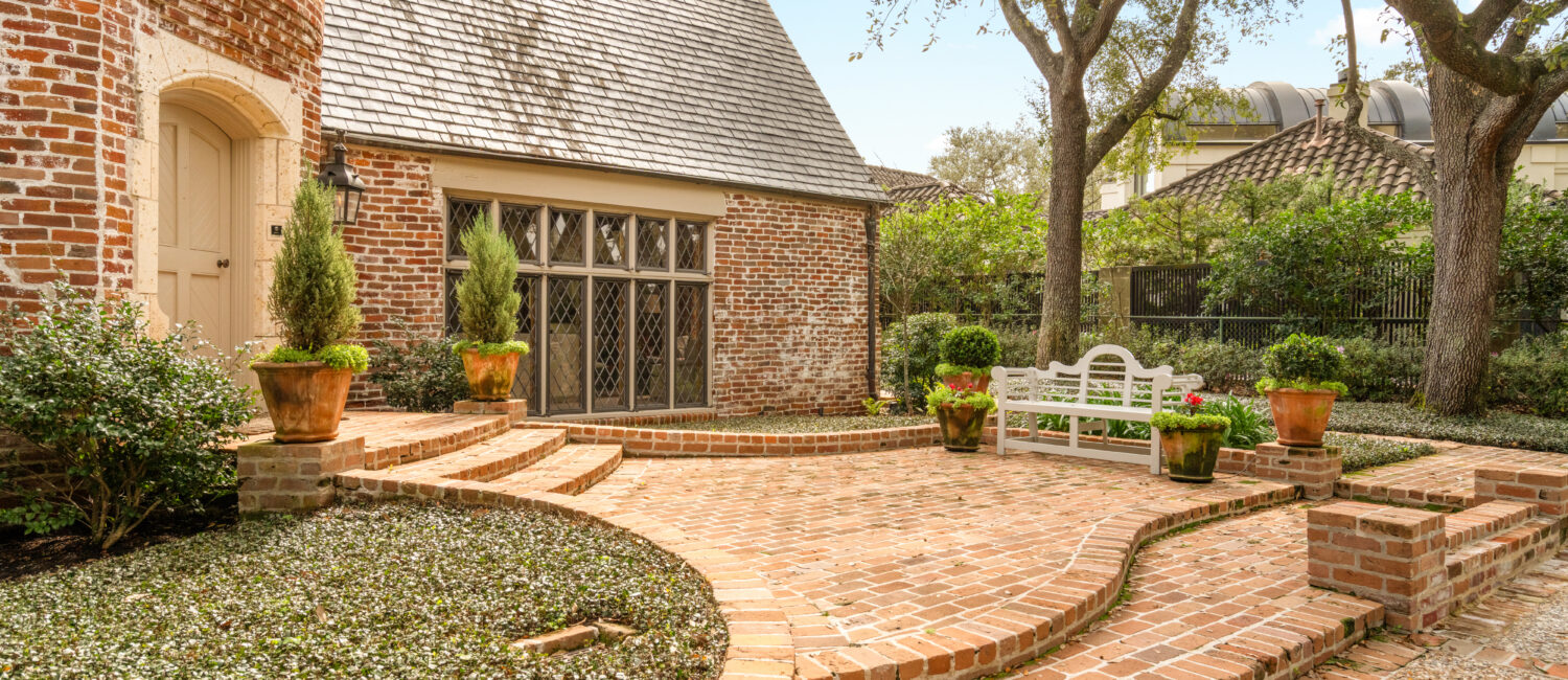 Beautiful brick work at the entry to 1419 Kirby Drive (Photo by Sonya Bertolino/Compass)