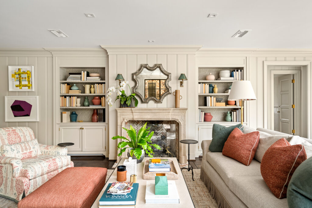 The fireplace brings warmth to the family room at 1419 Kirby (Photo by Sonya Bertolino / Compass)