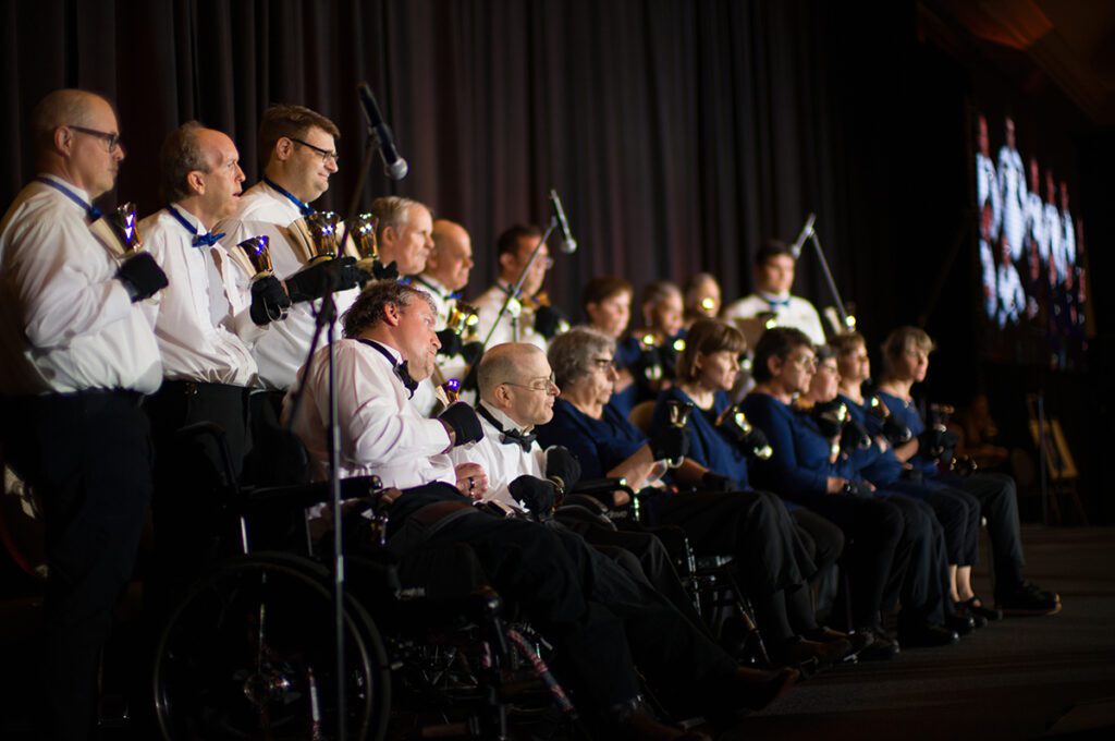 The Brookwood Handbell Ensemble played several songs, including a favorite, “Lean on Me.” (Photo credit: Daniel Ortiz)