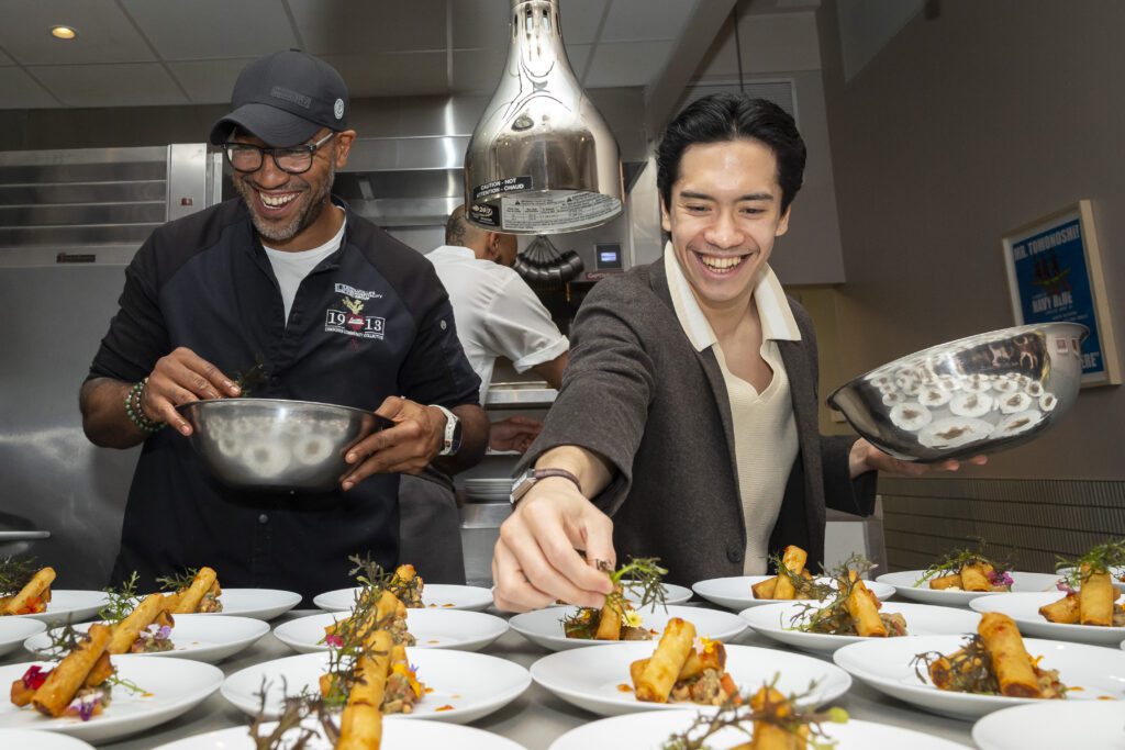 Chef Chris Williams, Rench Soriano  at Navy Blue for Houston Ballet's 'Raising the Barre' dinner  (Photo by Annie Mulligan)