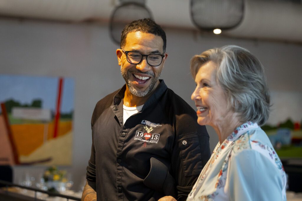 Chef Chris Williams, Lenni Burke at Navy Blue for Houston Ballet's 'Raising the Barre' dinner  (Photo by Annie Mulligan)