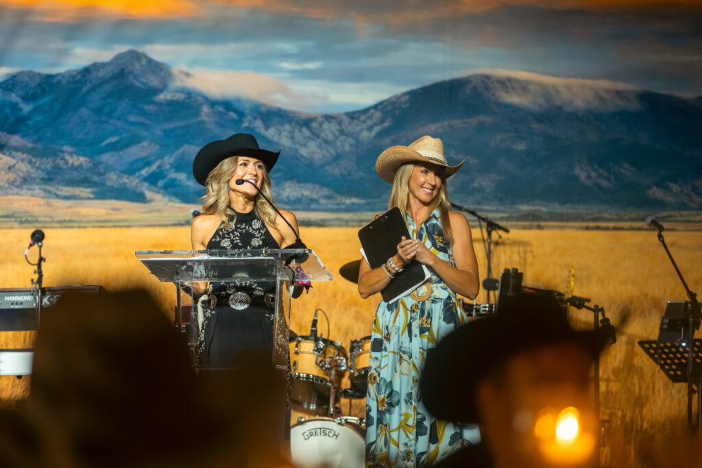 Gala chair Elizabeth Bolt with next year’s chair Linsey Bibler at The Woodlands Christian Academy gala at The Woodlands Waterway Marriott. (Photo courtesy The Woodlands Christian Academy)