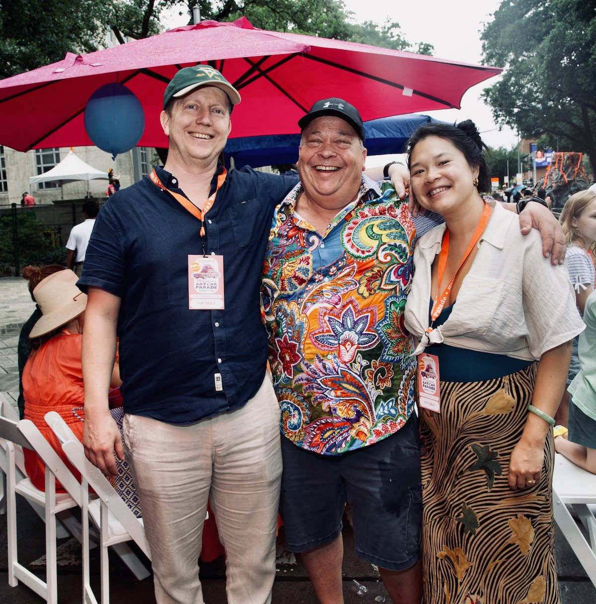 Jost Lunstroth, Andy Lubetkin, Jadeline Cao at the Orange Show's 39th Annual Art Car Parade (Photo by Mike Herrera)