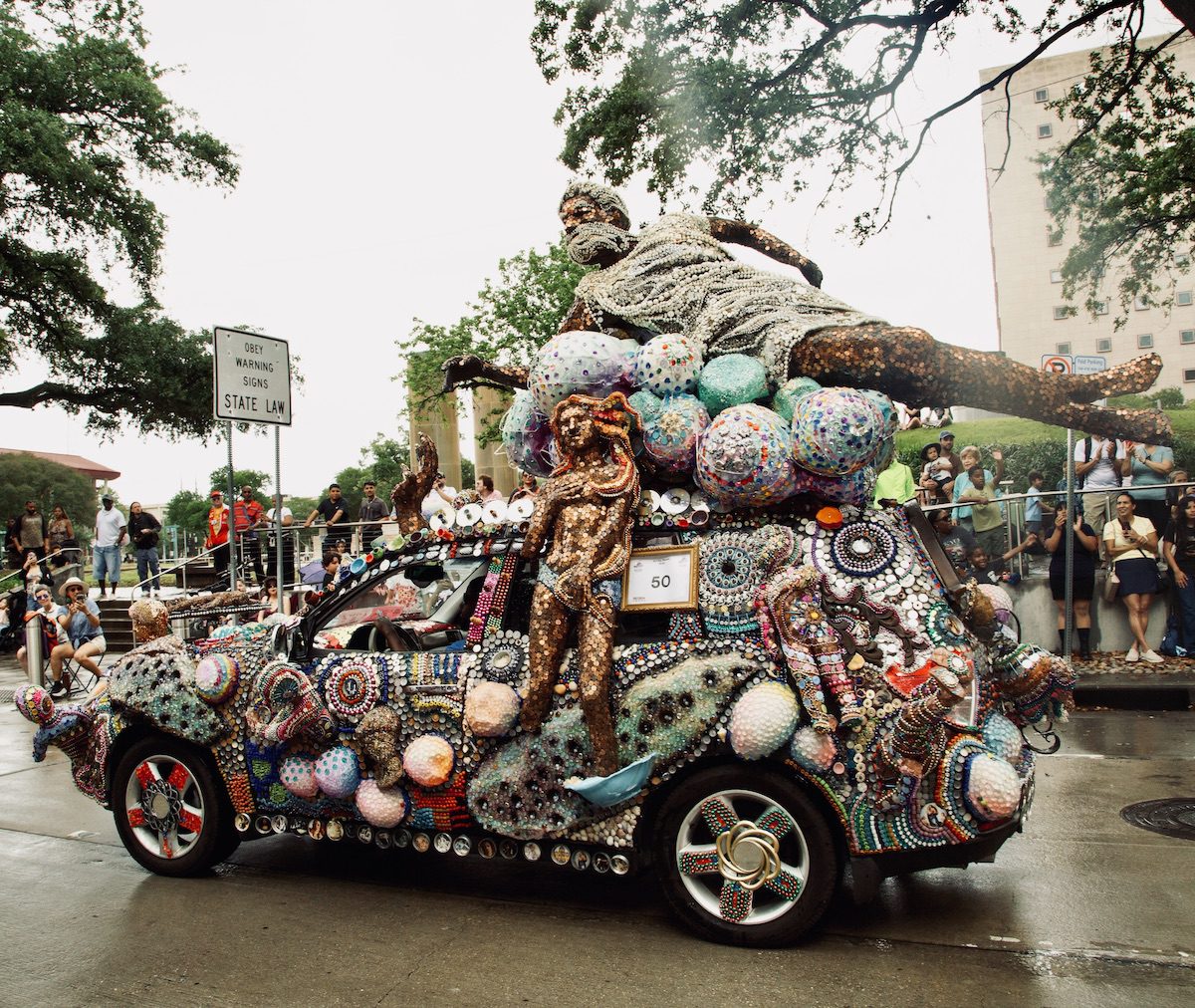 "Renaissance on Wheels" by Wendy Bejarano and Westbury High School at the Orange Show's 39th Annual Art Car Parade. (Photo by Mike Herrera)