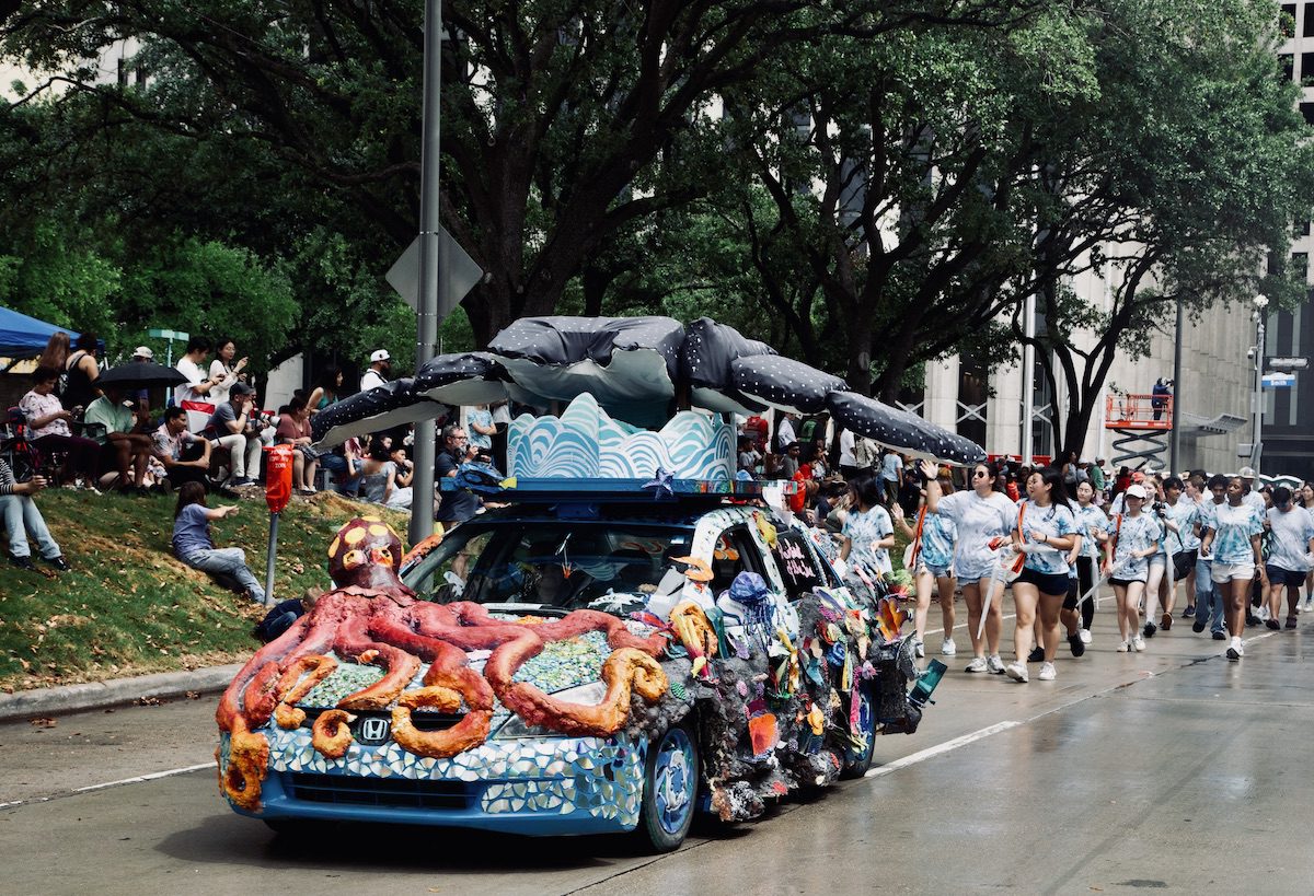 “Rainforest of the Sea” by the Bellaire Art Car Club of Bellaire High School at the Orange Show’s 39th Annual Art Car Parade. (Photo by Mike Herrera)