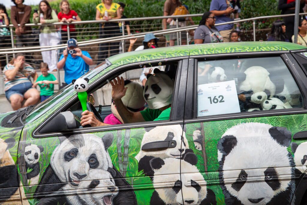 "Pandamonium" by Kelly Packard-Rowley and Jim Robertson at the Orange Show's 39th Annual Art Car Parade. (Photo by Mike Herrera)