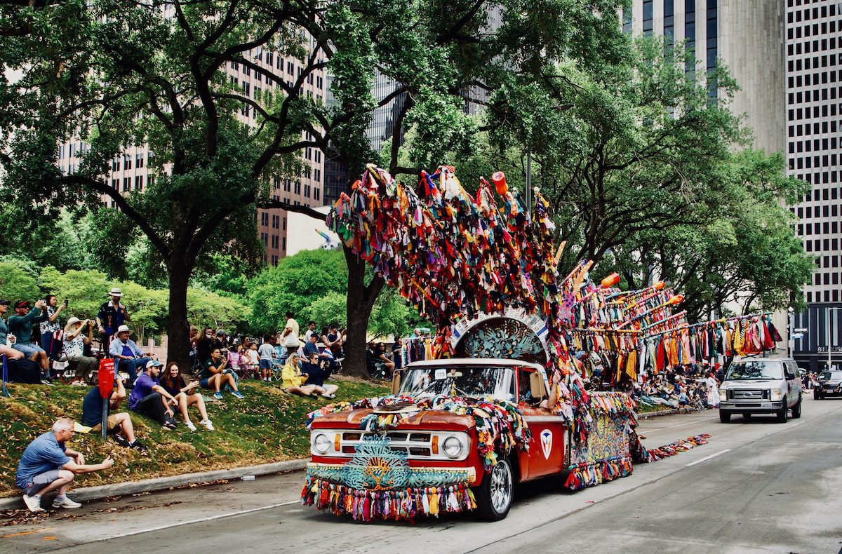 "Truth, Goodness, and Beauty" by Joe Haden at the Orange Show's 39th Annual Art Car Parade. (Photo by Mike Herrera)