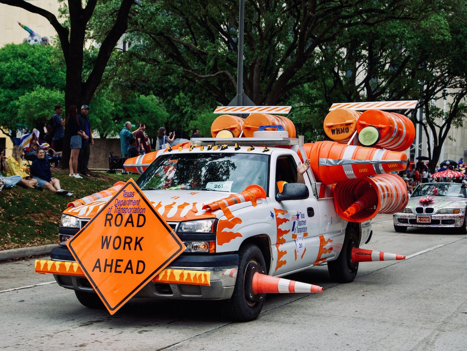 “Work Zone Safety Is Out of This World” by Team TxDOT at the Orange Show’s 39th Annual Art Car Parade. (Photo by Mike Herrera)