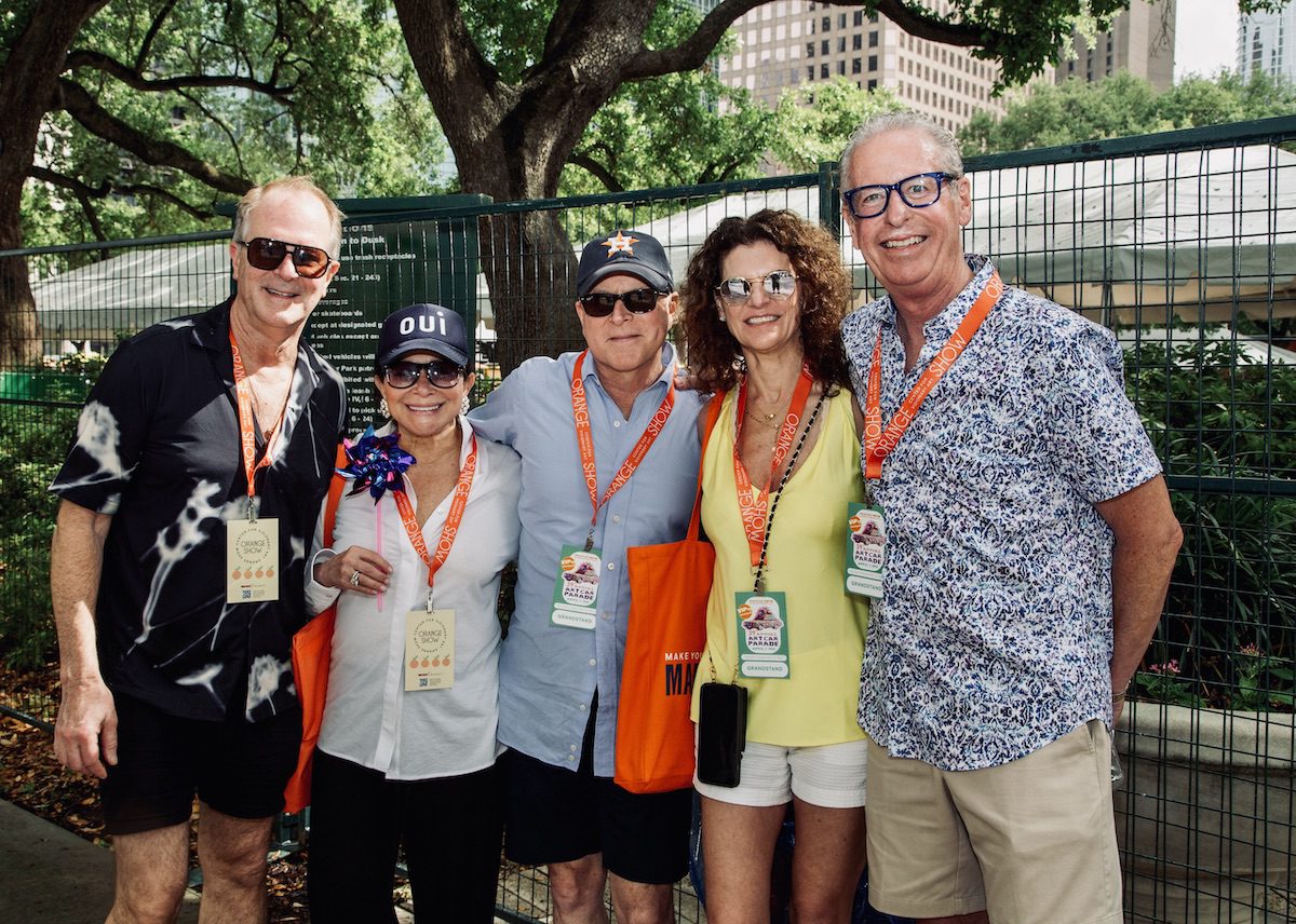 Shannon Hall, Rosie Meyers and Tony Gonzalez, Chris Boeker and Monica Roberts at the Orange Show’s 39th Annual Art Car Parade. (Photo by Mike Herrera)