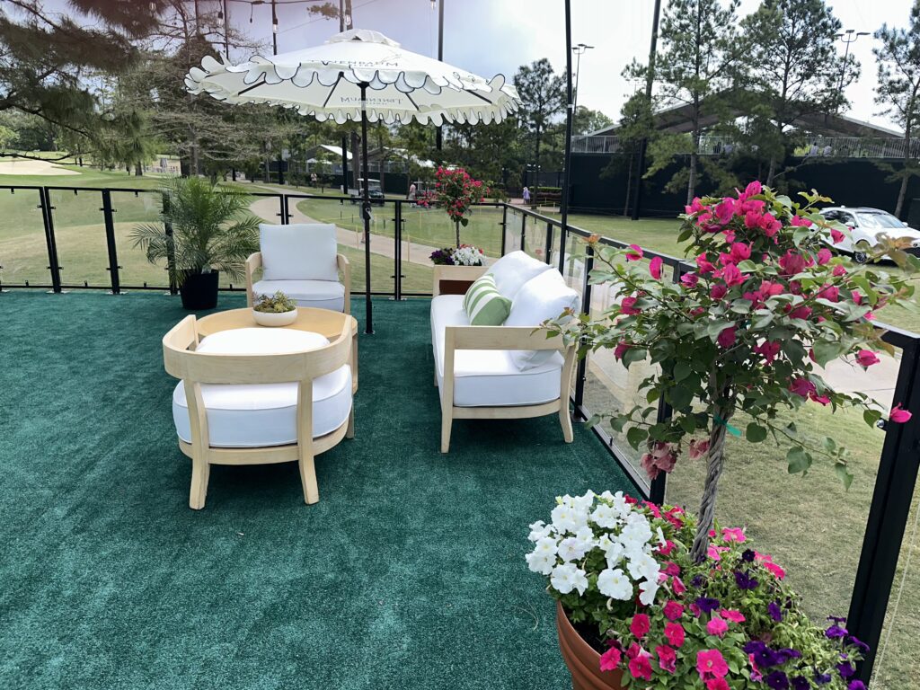 The outdoor lounge at Club Tenenbaum, the new hospitality venue at the US Men's Clay Court Championship tournament at River Oaks Country Club (Photo by Shelby Hodge)