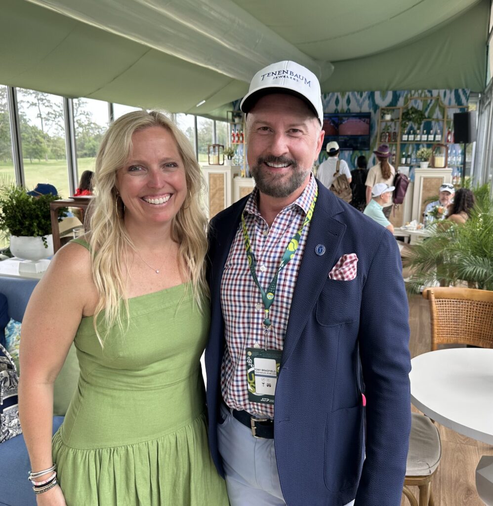 Tournament director Bronwyn Greer, Tenenbaum Jewelers' Tony Bradfield in Club Tenenbaum at the U.S. Men's Clay Court Championship (Photo by Shelby Hodge)