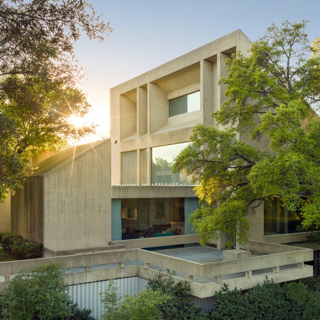 The home’s striking exterior showcases interlocking geometric forms, a hallmark of I. M. Pei’s architectural vision. (Courtesy)