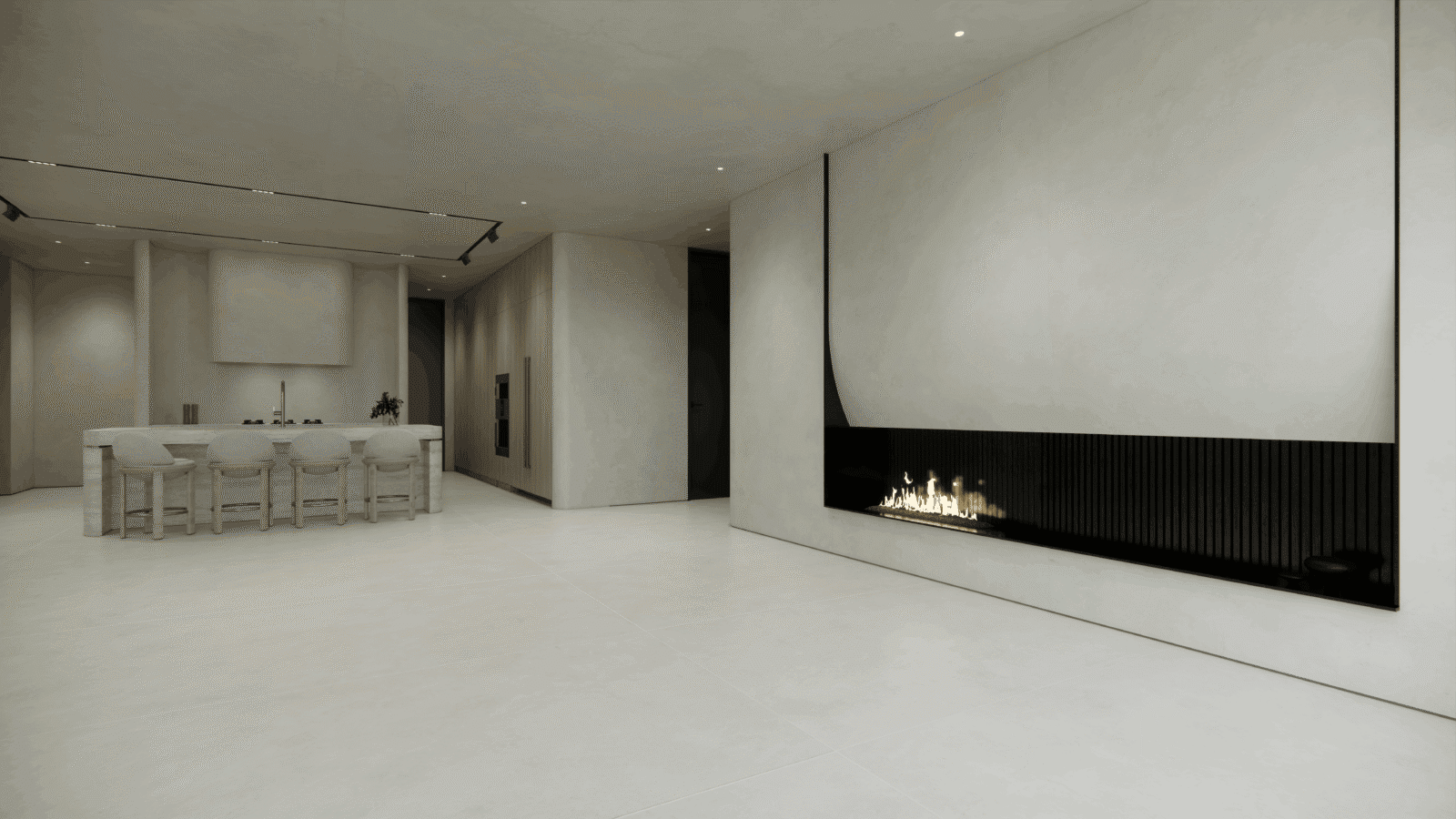 Fireplace in a two-bedroom residence.