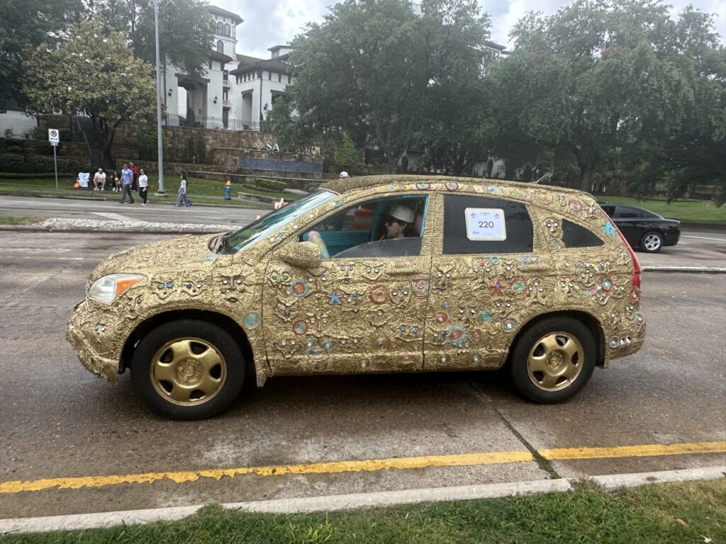 “Looksy” by first-time participant Alice Garcia-Gordon won a first-place award at the Orange Show’s 39th Annual Art Car Parade. (Photo courtesy the Orange Show Center for Visionary Art)
