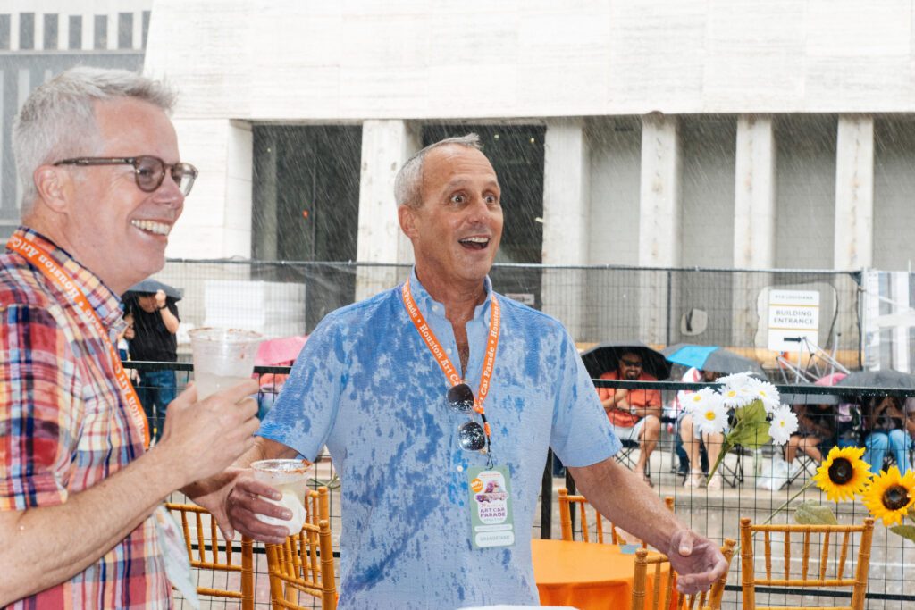 Mark Sullivan leaning into the rain  during the Sulltrain VIPit Experience at the Houston Art Car Parade  (Photo by Jonathan Burgos) (Photo by Jonathan Burgos)