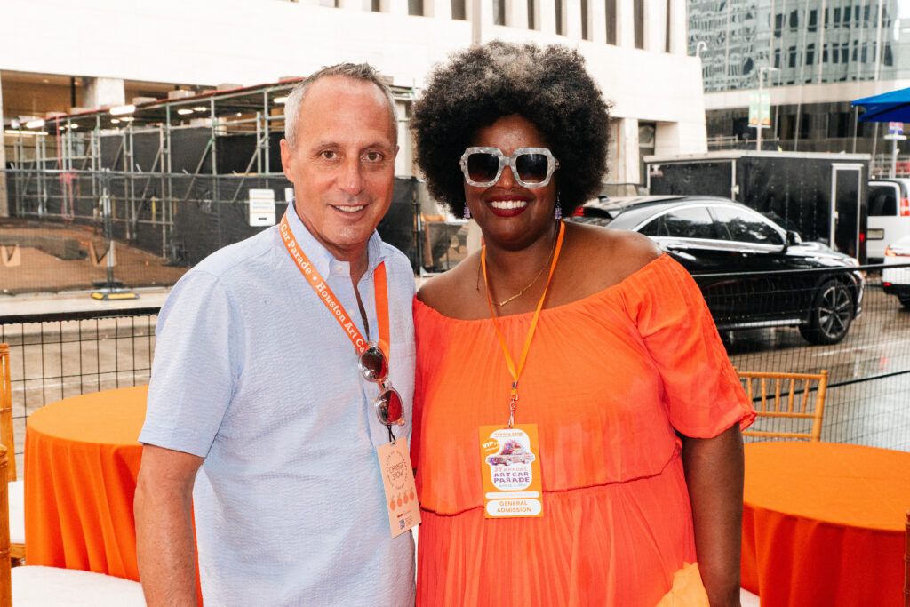 Mark Sullivan, Grand Marshall Kam Franklin during the Sulltrain VIPit Experience at the Houston Art Car Parade  (Photo by Jonathan Burgos) 