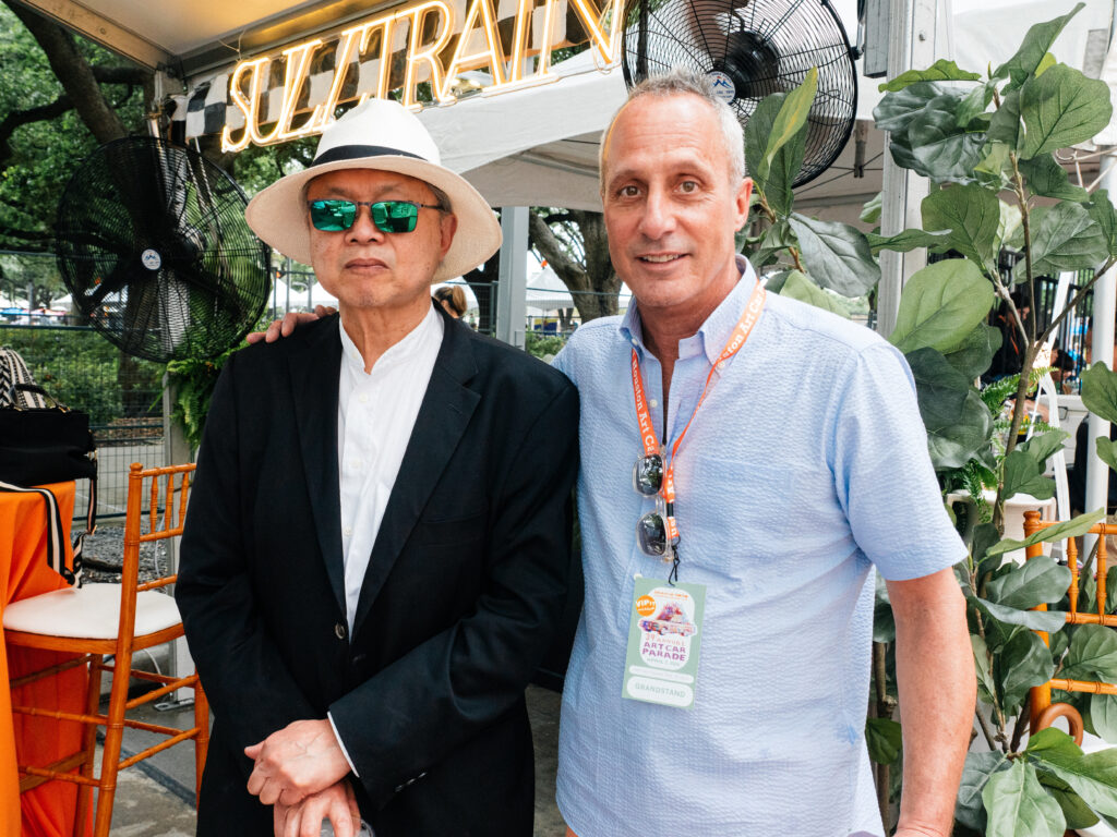Artist Mel Chin, co-host Mark Sullivan during the Sulltrain VIPit Experience at the Houston Art Car Parade  (Photo by Jonathan Burgos) 