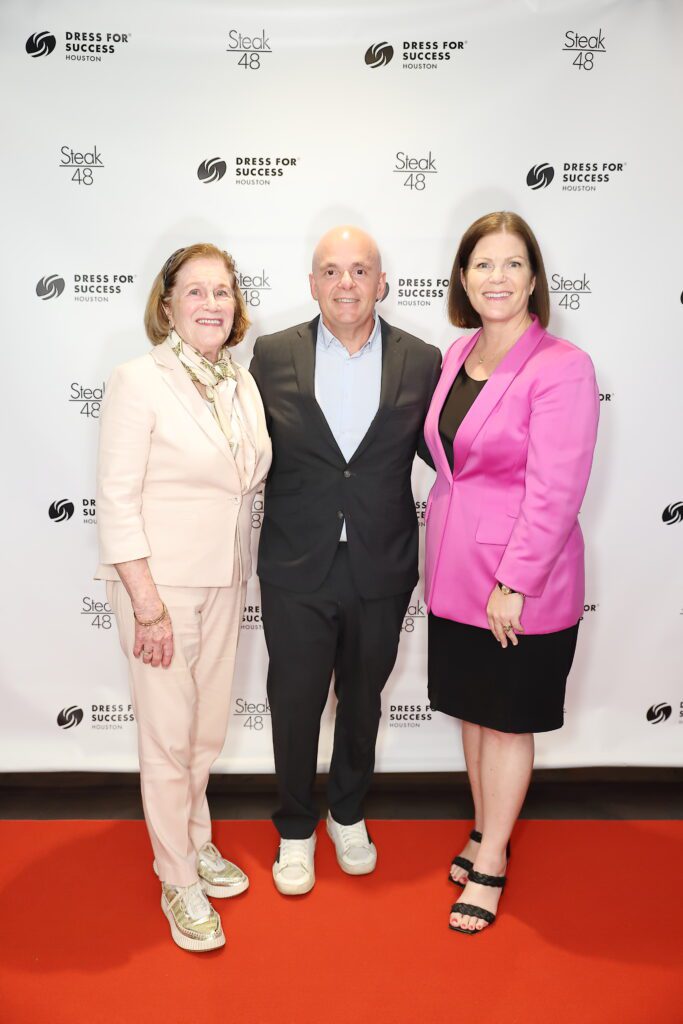 Nancy Levicki, Oliver Badgio, Lauren Levicki Courville at the Steak 48 dinner salute to Dress for Success Houston (Photo by Quy Tran)