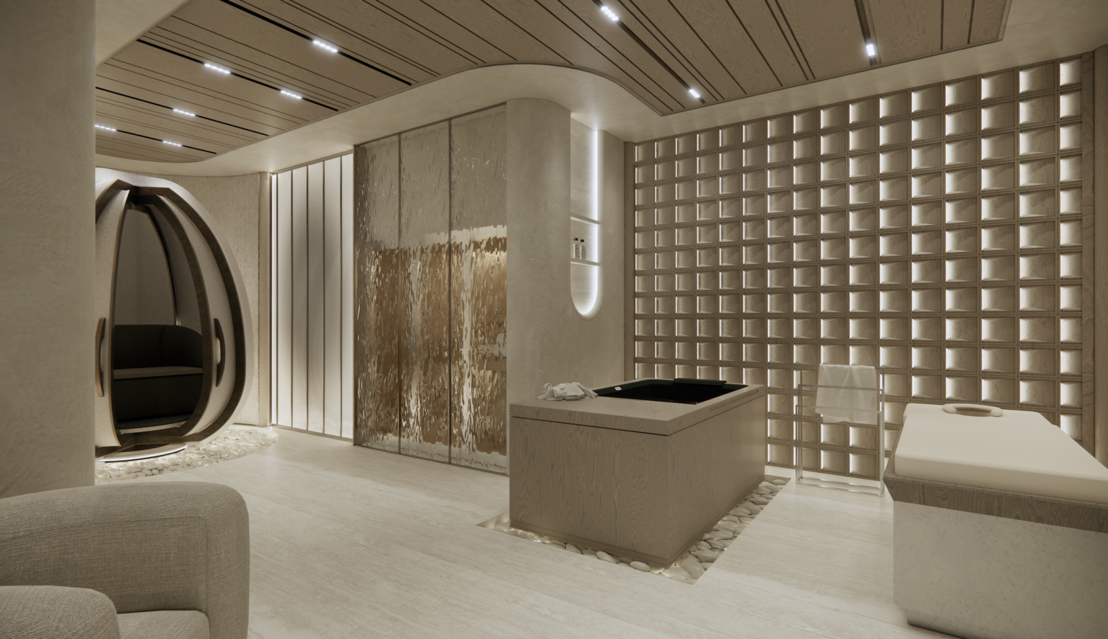Each residence includes a dedicated wellness suite, known as a Merkaba Room.